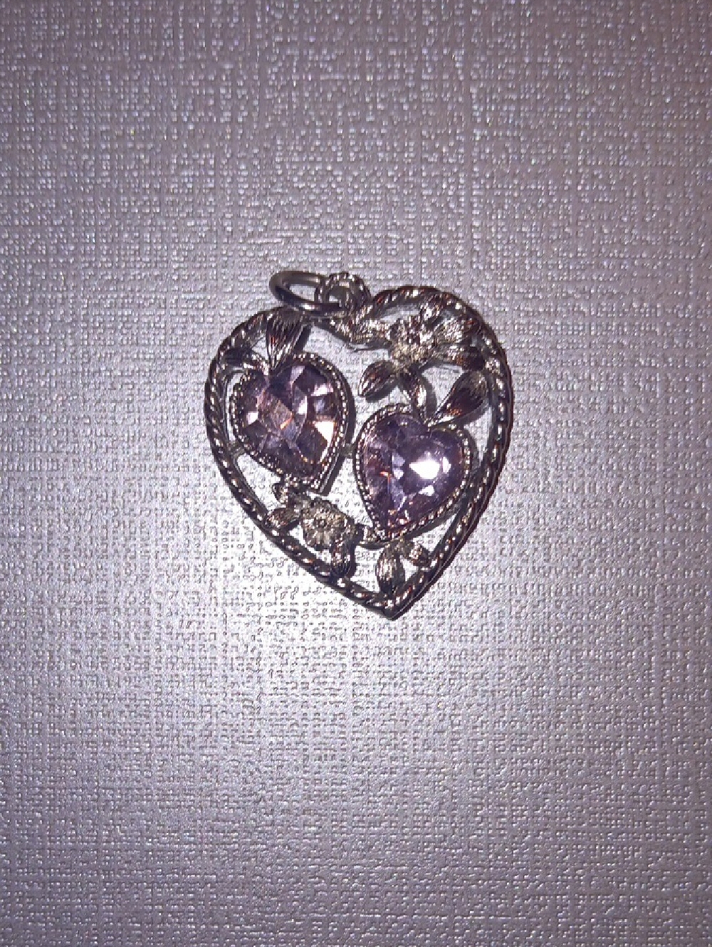 Sarah Coventry Silver-Tone Heart Pendant with Light Pink Crystal Hearts